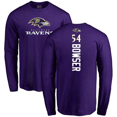 Men Baltimore Ravens Purple Tyus Bowser Backer NFL Football #54 Long Sleeve T Shirt